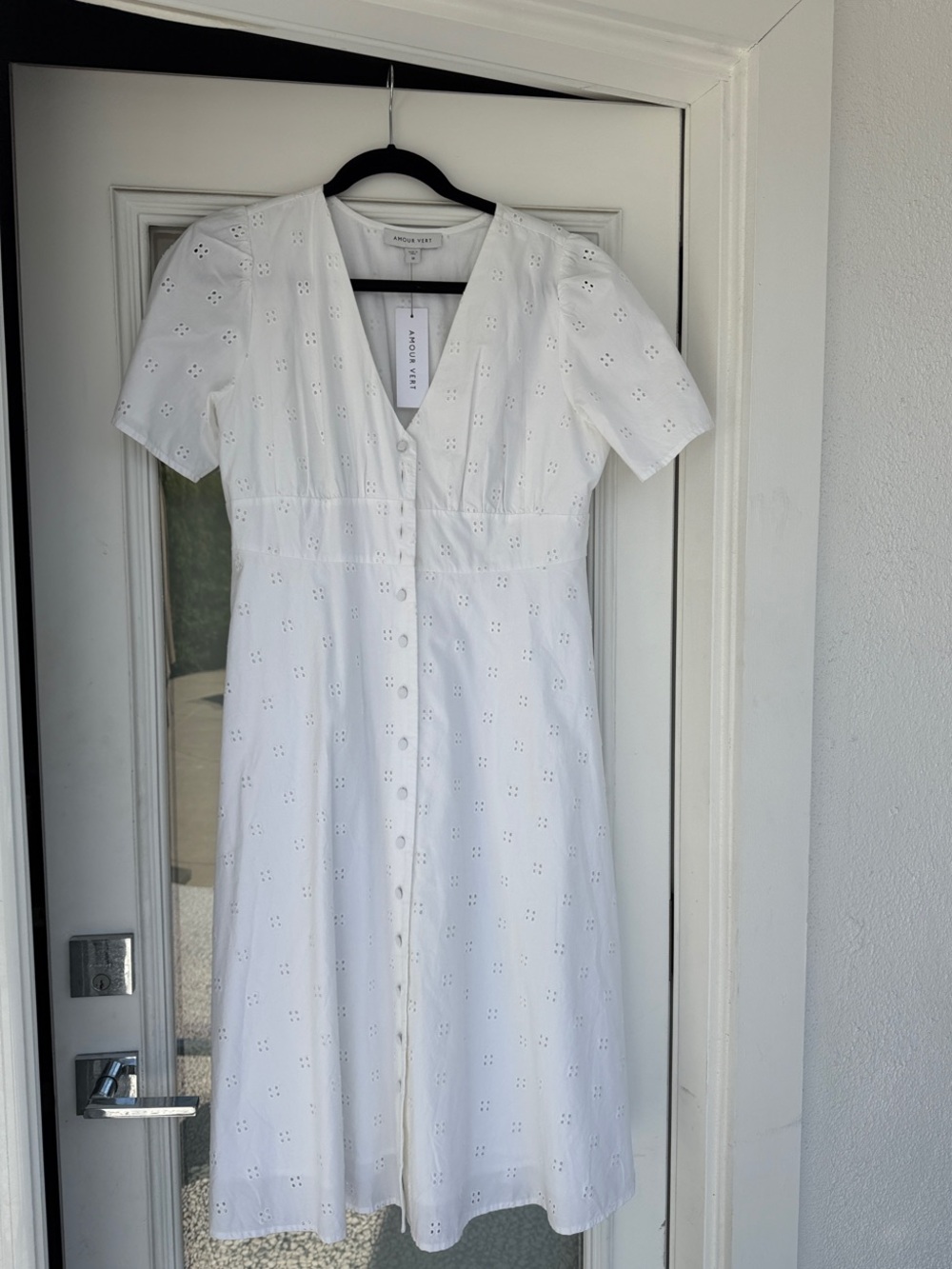 Amour Vert White Eyelet Button-Front Midi Dress